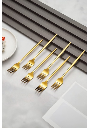 410 Çelik 12 Adet Gold Renk Tatlı Ve Meyve Çatalı Cin611sr-12 Altın