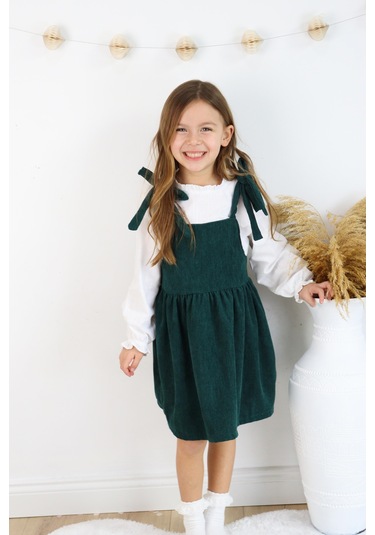 Fitilli Kadife Elbise İkili Takım Yesil