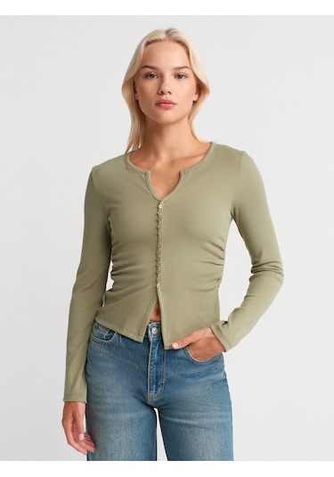 Dilvin 31548 Düğme Detaylı Büzgülü Top-çağla Çağla