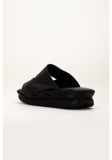 Kadın Dolgu Taban Terlik Siyah 2 Bantlı Suni Deri-3845 Siyah