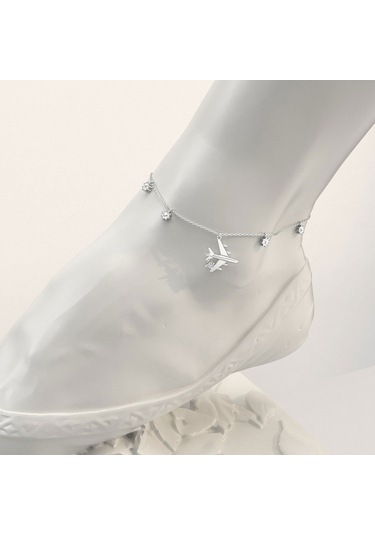 İndigo Takı Tek Taşlı Uçak Beyaz Gümüş Halhal Çok Renkli