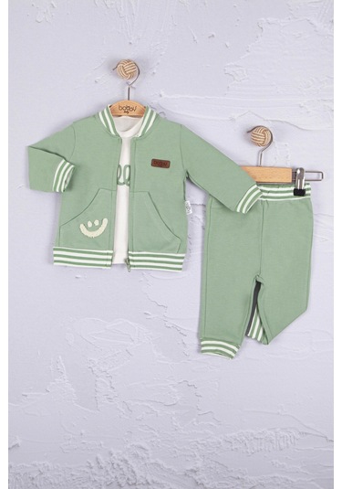 Hello Nakışlı % 100 Pamuk 3'lü Erkek Bebek Takımıııı Yeşil