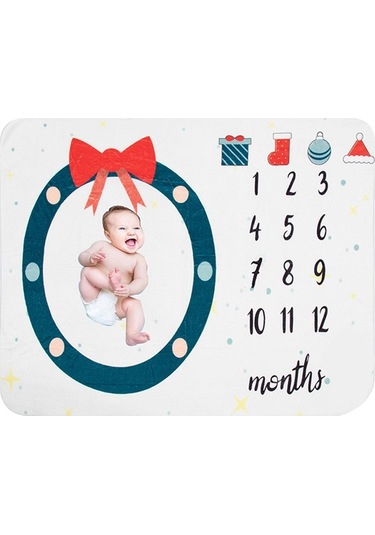 Flybuy Bebek Ay Ay Büyüme Battaniyesi - Yumuşak Flanel Fotoğraf Örtüsü 47x39 İnç - 12 Aylık Gelişim Takibi DiğER