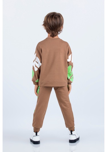 Erkek Çocuk İki İplik Kumaş Baskılı Orta Kalınlıkta Örme Basic Oversize Alt Üst Eşofman Takımı 001