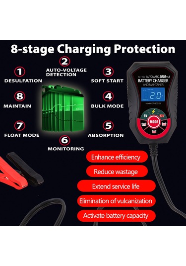 Xiyyadms 12v 2a Akıllı Hızlı Şarj Cihazı - Kurşun Asit Bataryalar İçin Lcd Ekranlı Tamir Ve Şarj Cihazı