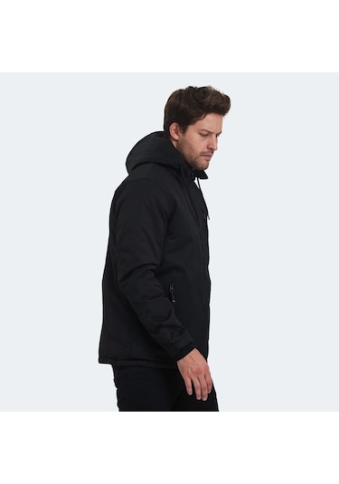 Slazenger HALDOR IN Erkek Kapüşonlu Şişme Siyah Mont & Kaban
