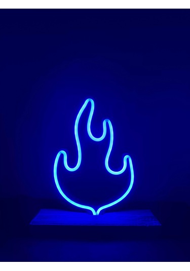 Alev Figürlü Mavi Neon Gece Lambası Çok Renkli