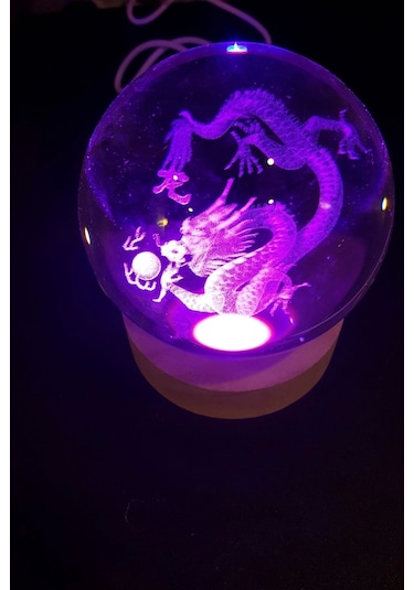 Dragon Ejderha 3d Led Işık Cam Küre Çok Renk Gece Lambası Feng Shui 8 Cm Mega Boy Koruyucu Çok Renkli