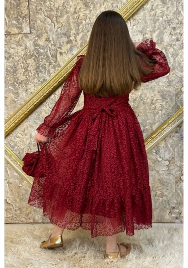 Kız Çocuk Nisa Model Tam Boy Çantalı Abiye Elbise 10 - 13 Yaş