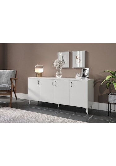Kznhome 4 Kapaklı Çok Amaçlı Konsol - Beyaz Tamamı 1. Kalite Mdf