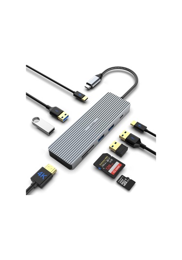 Usb C Hub, 4k Hdmı Bağlantı Noktalı 9'unda 1 Arada Yerleştirme İstasyonu Tipi C Hub, 3 Usb 3.0 Bağlantı Noktası