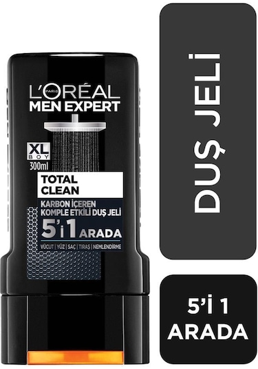 L'Oreal Paris Men Expert Total Clean 5'i 1 Arada Kömürlü Duş Jeli 3 x 300 ML