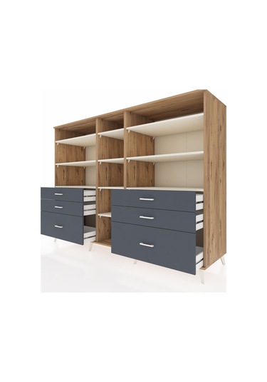 Kronos Dolap 10 Raflı 6 Çekmeceli 220x59x163 Çam-aytaşı/antrasit Çam-aytaşı/antrasit