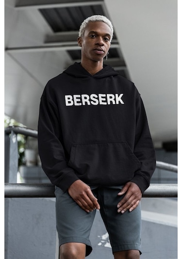 Sevbano Berserk Baskılı Unisex Oversize Anime Hoodie Siyah