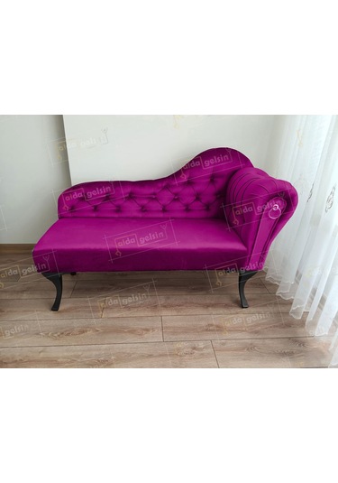 Ters Kol Dekoratif Bihter Koltuk Josefin Puf 120 Cm Siyah Ayak Mor