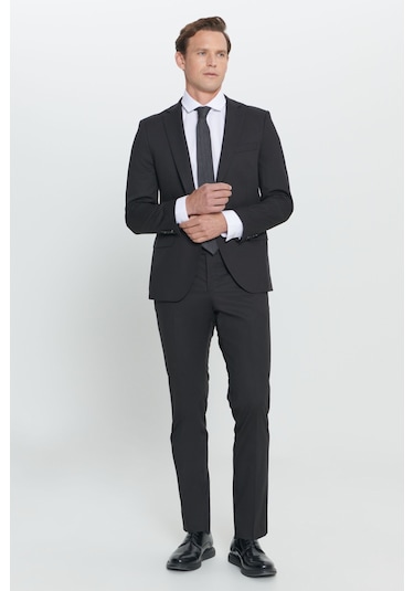 AC&Co / Altınyıldız Classics Erkek Siyah Slim Fit Dar Kesim Mono Yaka Takım Elbise 4A3023100061SYH566N Siyah