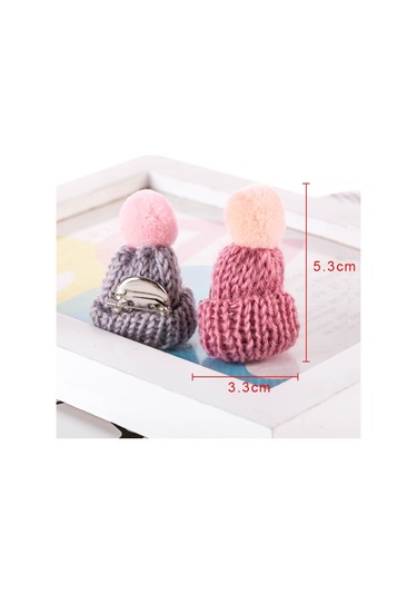 Sones 12 Adet Sevimli Mini Örgü Tüy Yumağı Şapka Broş Kazak Pins Rozet Kahve