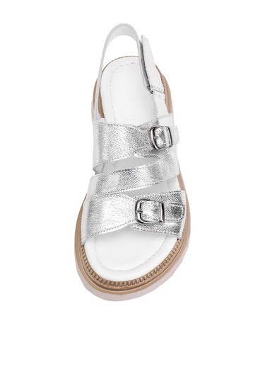 Elit Vesta Kadın Hakiki Deri Düz Sandalet Gümüş Gümüş