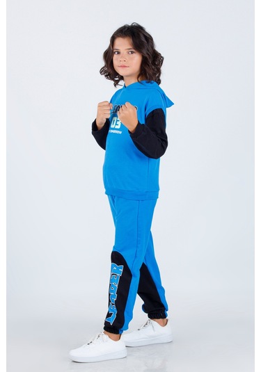Erkek Çocuk Leader Baskılı Örme Basic Eşofman Takımı Mavi