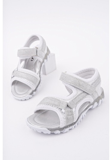 Muggo Elon Cırtlı Ve Simli Günlük Kız Çocuk Sandalet Gümüş