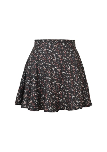 Kadın Çiçekli Yüksek Bel Fermuarlı Şifon Baskılı Kısa Halter Etek Siyah