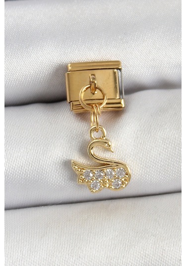 Nova Bazaar 316l Çelik Sallantılı Zirkon Taşlı Kuğumodel Gold Renk Nomination Charm Altın
