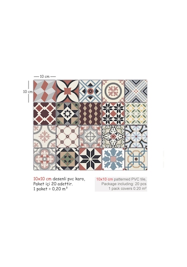 Tink Kendinden Yapışkanlı Patchwork Desenli Pvc Karo Kaplama 10x10 Cm 20'li Paket