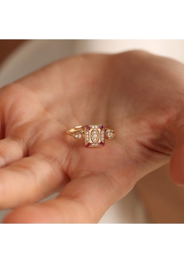 Victoria Altın Yüzük Yakut Taşlı T12610 Renkli