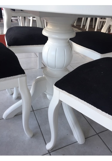 Onurdesign16 Baba Ayaklı Bambi Ahşap Siyah & Beyaz Boyalı Açılır Yemek Masasa