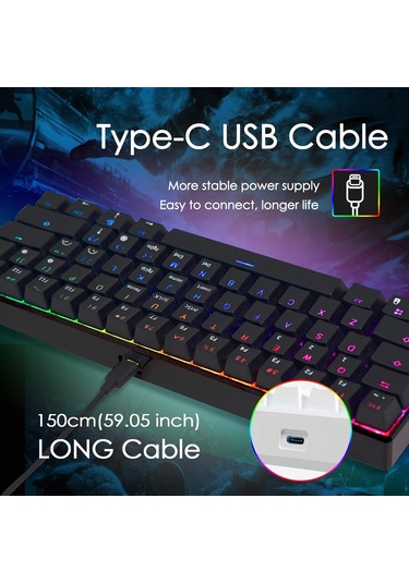 Maiyame "rk61 Rgb Mekanik Oyun Klavyesi - Mavi Switch, Kompakt Tasarım, Programlanabilir Tuş Aydınlatma"