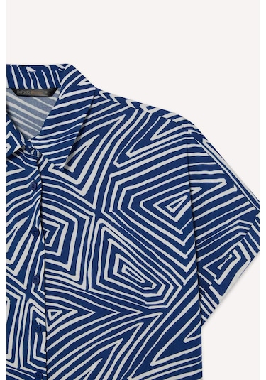 Defacto Regular Fit Desenli Kısa Kollu Gömlek C9621ax25spbe331 Mavi