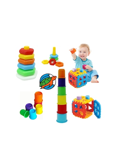 Altıgen Halkalar + Bardak Kule + Bultak Puzzle Eğitici Zeka Geli
