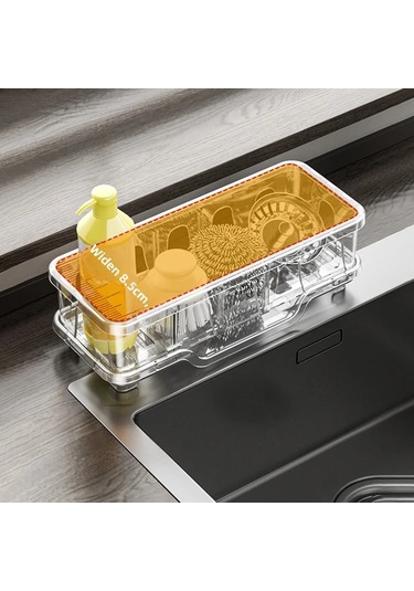 Elmpaly Şeffaf Lavabo Organizerı Süngerlik Sabunluk Bulaşık Fırçası Yer Temizleyici Askısı Şeffaf Beyaz