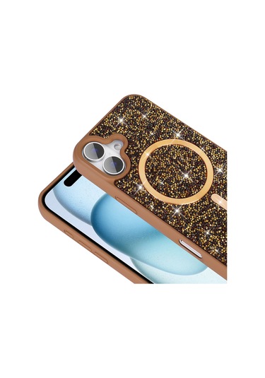 Mobilteam İphone Uyumlu 16 Pro Kılıf Pırlanta Tasarımlı Magsafe Şarj Özellikli Mozaik Silikon Gri