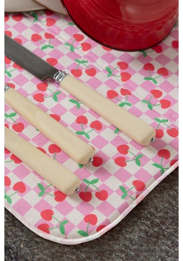 Bulaşık Kurutma Örtüsü, Bulaşıklık, Tezgah Üstü Bulaşık Matı, Süper Emici Mutfak Matı, Kiraz Desen Çok Renkli