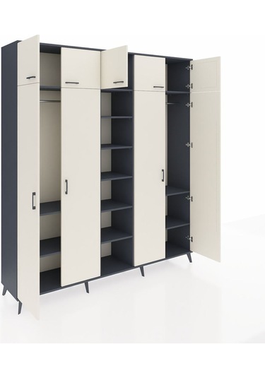 Hyperion Dolap 12 Raflı 9 Kapaklı 2 Askılı 220x44x243 Antrasit-aytaşı/antrasit Aytası/antrasıt