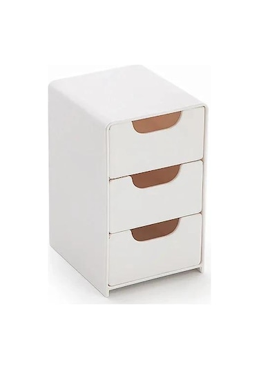 1 Adet Mini Üç Katlı Çekmeceli Masaüstü Saklama Kutusu, Ofiste Takı Ve Kozmetik Saklamak İçin Mükemmel, Küçük Beyaz Beyaz