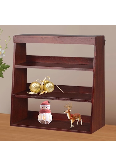 Suntek Kupa Tutucu Rafı 3 Katlı Ahşap Ekran Yükseltici Kırmızı Kahverengi