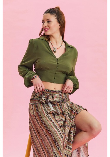 Salaş Asimetrik Etek Haki