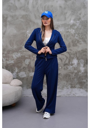Elaxi Modal Kumaş Slim Fit Kapüşonlu İkili Takım Lacivert