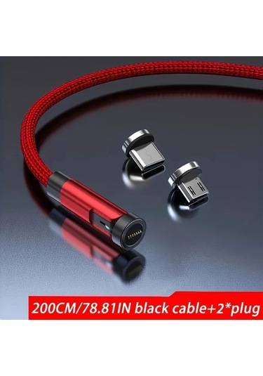 Willowhaven 540 Derece Dönebilir Manyetik Usb C Şarj Kablosu Kırmızı 2 Metre Hızlı Şarj