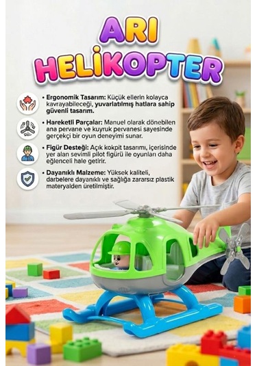 Fileli Figürlü Arı Helikopteri Tekerlekli Döndürülebilir Pervaneli Oyuncak Hava Taşıtı