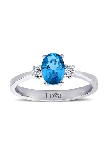 Lova Pırlantalı Blue Oval Topaz Yüzük - 1030162