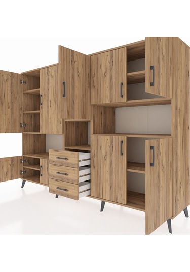 Hyperion Dolap 13 Raflı 3 Çekmeceli 9 Kapaklı 220x44x163 Çam-çam Çam-çam