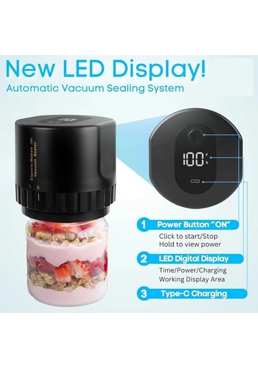 Honeybeeshop Beyaz Taşınabilir Kablosuz Elektrikli Mason Kavanoz Vakum Mühürleyici Usb Şarj Edilebilir Gıda Saklama Fermentasyon