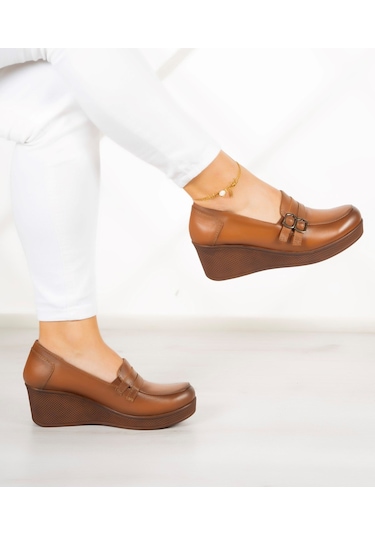 Erkan Saçmacı Taylor Taba Hakiki Deri Dolgu Topuklu Günlük Ayakkabı