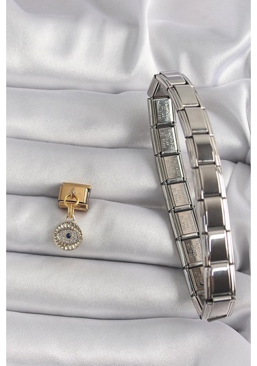 316l Çelik Gold Renk Sallantı Zirkon Taşlı Göz Model Nomination Charm Çok Renkli