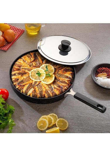 Schafer Fish Pan Kapaklı Balık Tavası 32 Cm-2 Parça Siyah