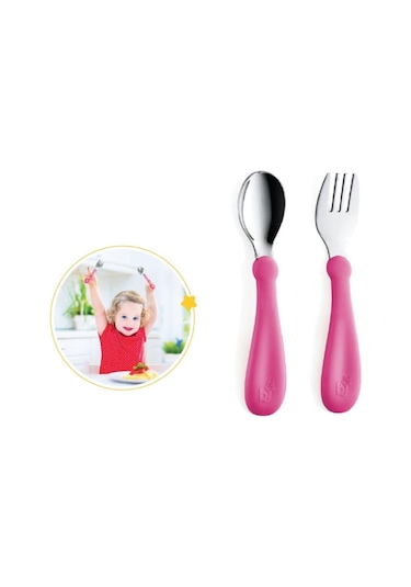 Babyjem Paslanmaz Çelik Çatal Kaşık Seti 522 Pembe