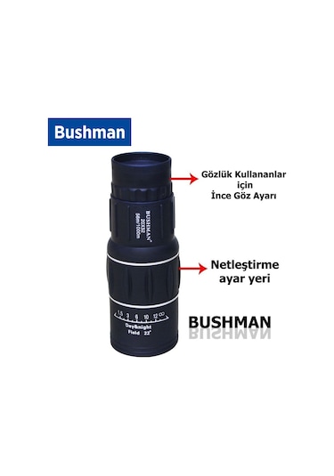Bushman 20x52 Tek Gözlü Çift Odak Ayarlı Dürbün Siyah